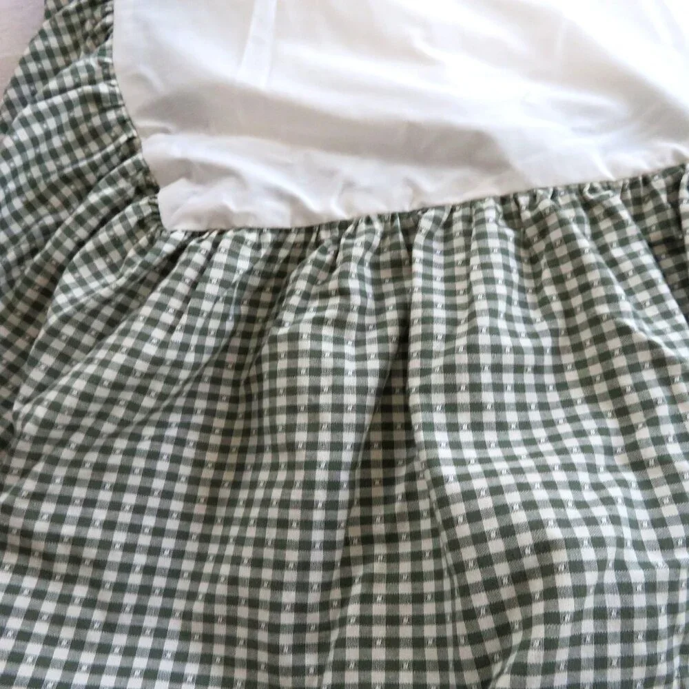 Vintage Country Curtains King Size Bed Skirt Green Gingham Check 15